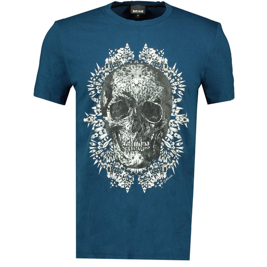Just Cavalli Blue Skull Logo T-Shirt - LinkFashionco