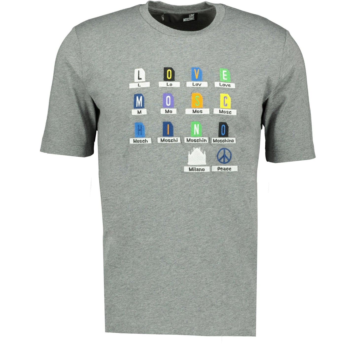 Love Moschino Grey Embroided Logo T-Shirt - LinkFashionco