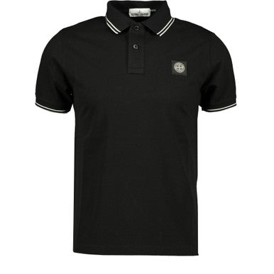 Stone Island Cotton Logo Twin Tip Polo T-Shirt Black