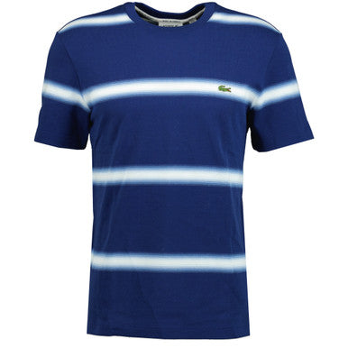 Lacoste Striped Cotton Piqué Crew Neck T-Shirt Blue & White