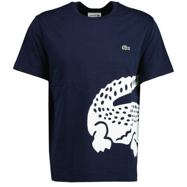 Lacoste Crew Neck Crocodile Print Organic Cotton T-shirt Navy