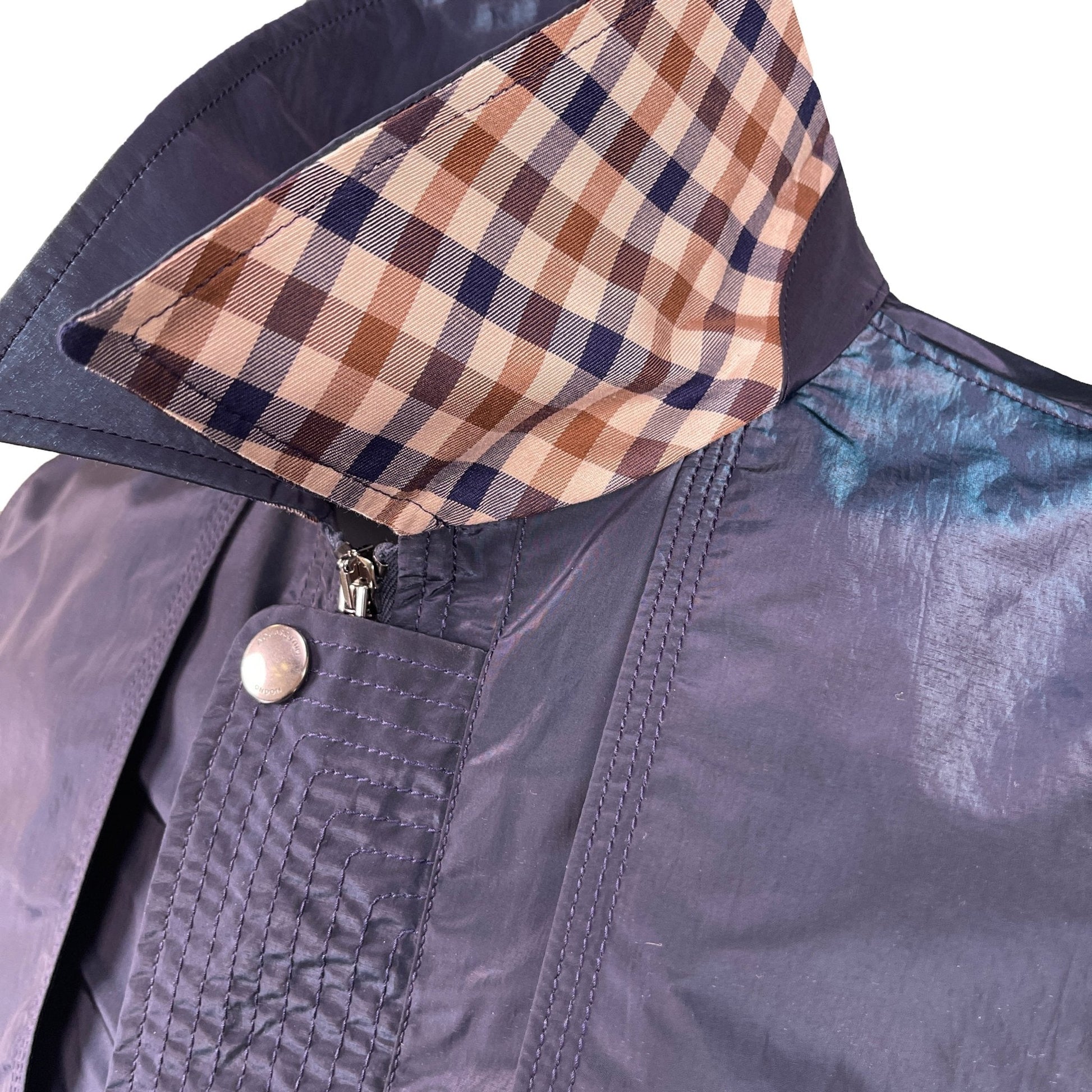 Aquascutum 'Aquasor Ryecroft' Check Rain Coat Nylon Shimmer Blue - LinkFashionco