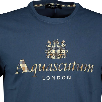 Aquascutum Check Logo T-Shirt Blue - LinkFashionco
