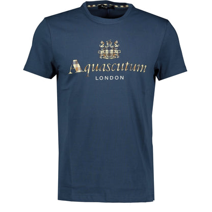 Aquascutum Check Logo T-Shirt Blue - LinkFashionco