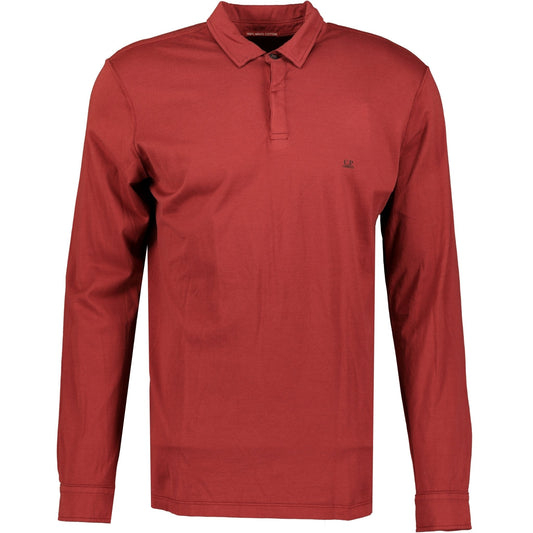 CP Company Red Long Sleeve Chest Logo Cotton Polo - LinkFashionco
