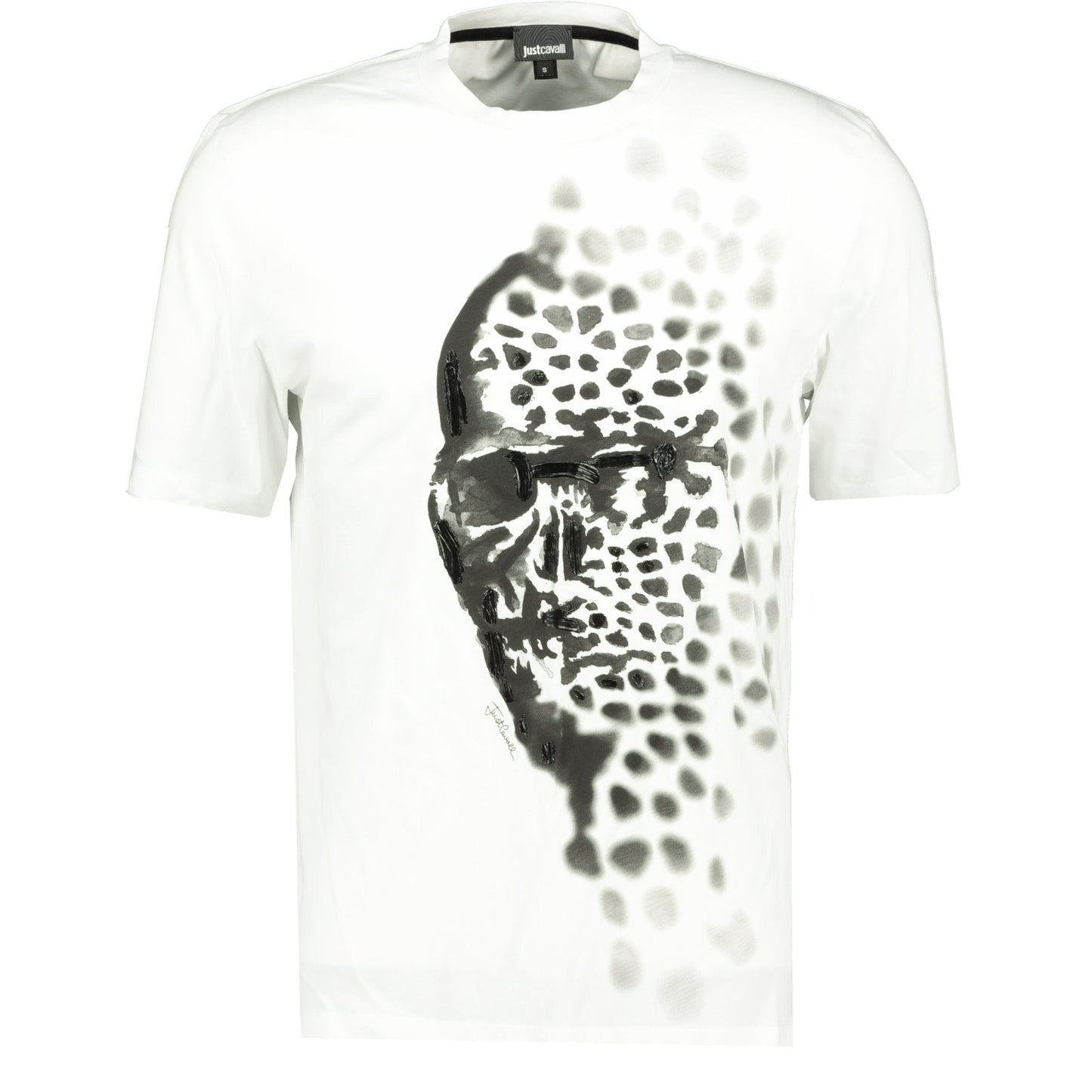 Just Cavalli White & Black Skull T-Shirt - LinkFashionco
