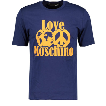 Love Moschino Navy & Yellow Globe Logo T-Shirt - LinkFashionco