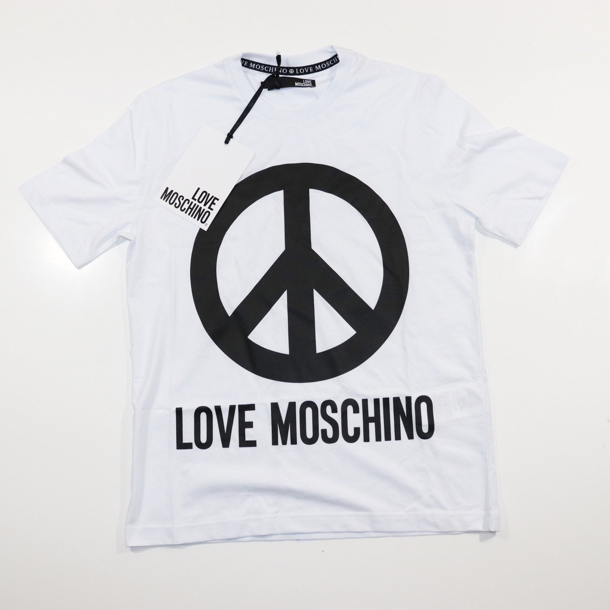 Love Moschino White & Black Peace Logo T-shirt - LinkFashionco