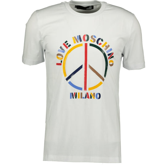 Love Moschino White Peace Logo T-Shirt - LinkFashionco