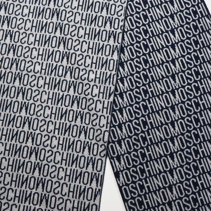 Moschino Grey/Navy Reversible Wool Scarf - LinkFashionco