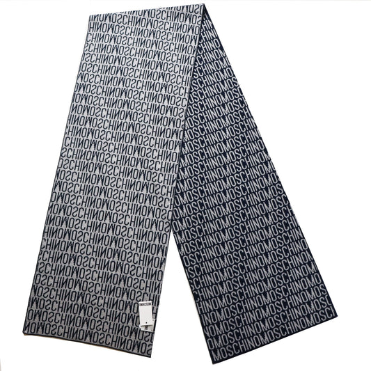Moschino Grey/Navy Reversible Wool Scarf - LinkFashionco