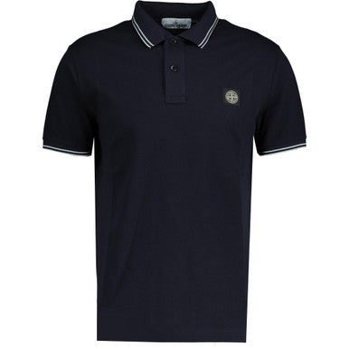 Stone Island Cotton Logo Twin Tip Polo T-Shirt Navy